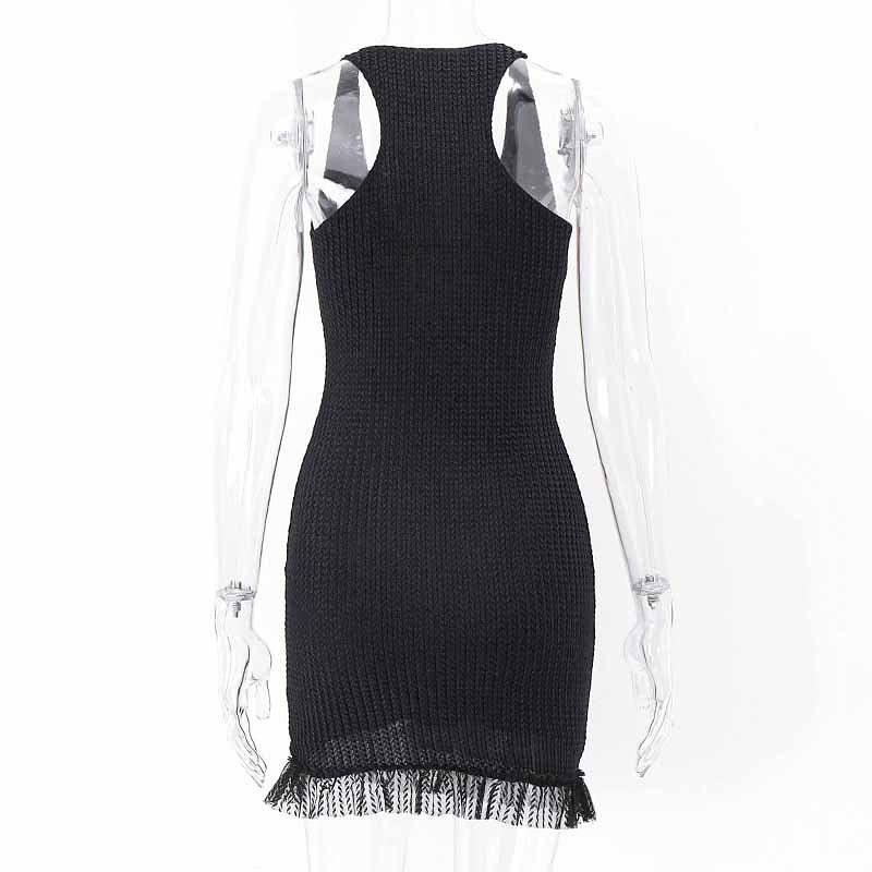 Đầm Body Thun Họa Tiết Nổi Phối Ren Dây Xích Phong Cách Ulzzang Sexy Quyến Rũ