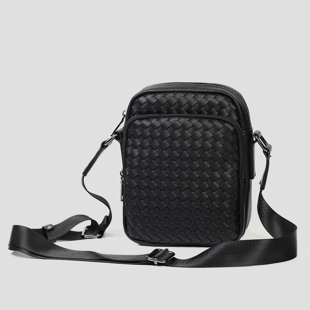 Túi đeo chéo giỏ nam da dệt đen thời trang trơn đơn giản đeo vai nam thời trang Hàn Quốc