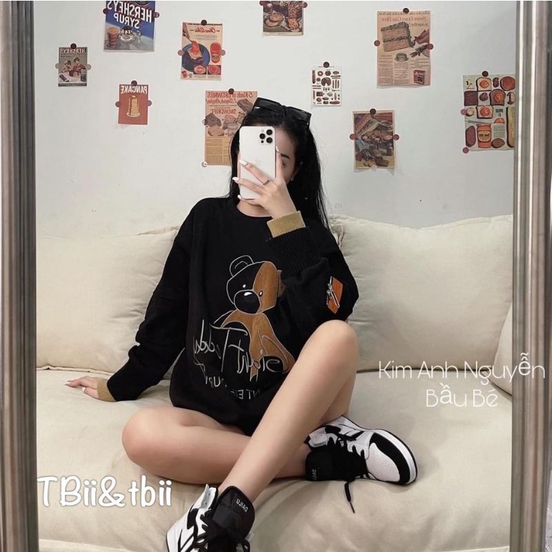 Áo nỉ gấu tay len hàng QCL1