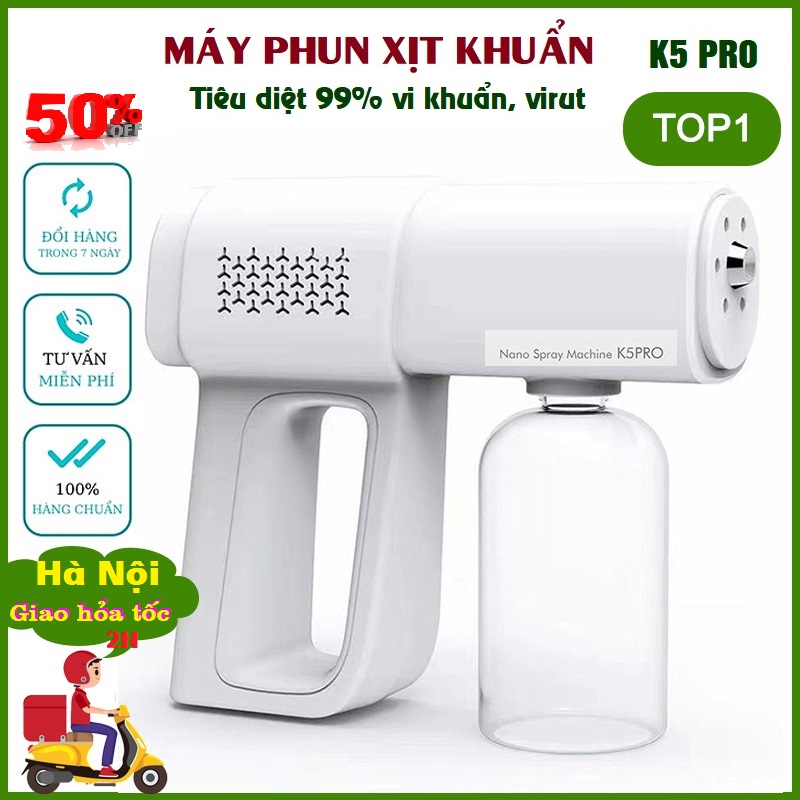 Máy Phun Xịt Khử khuẩn Sát Trùng Nano Cầm Tay K5 Pro Hàng Chuẩn In Laser 8 Mắt UV, phun xa 1.5m Loại Mới