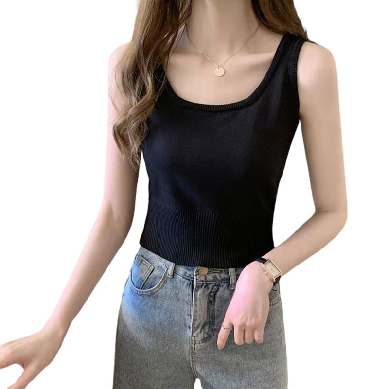 Brroa Áo Croptop Dệt Kim Không Tay Màu Trơn Đơn Giản Thời Trang Mùa Hè Cho Nữ