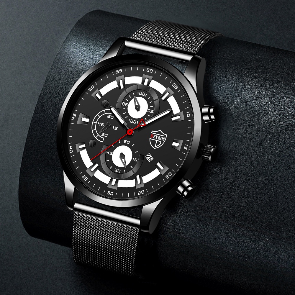 Thời trang nam giới bình thường Lịch công tác Đồng hồ nam kim tuyến dạ quang Đồng hồ bằng thép không gỉ phát sáng dành cho sinh viên Đồng hồ thạch anh da lưới