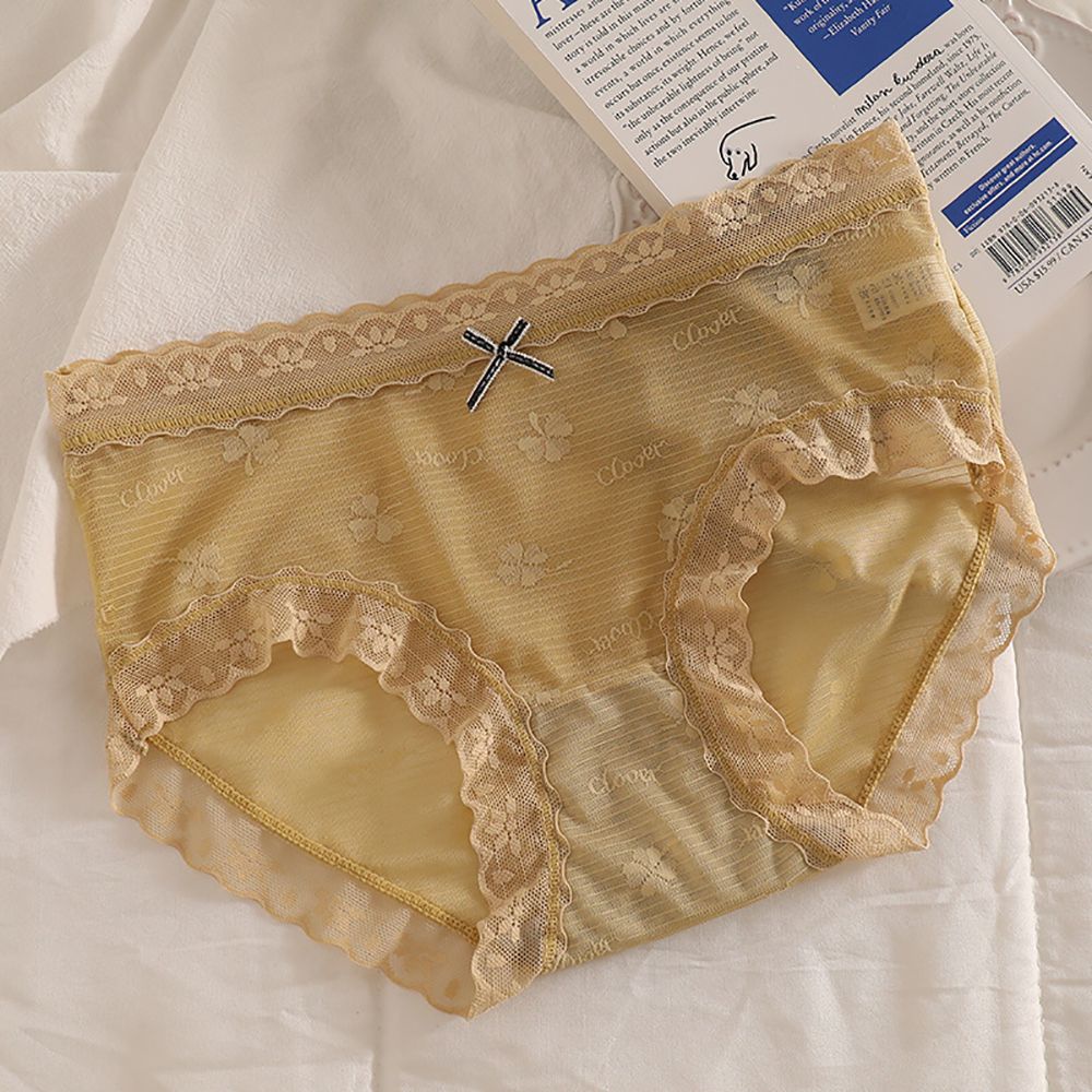 Quần lót lưới trong suốt đính nơ thiết kế đáng yêu thoáng khí cho nữ