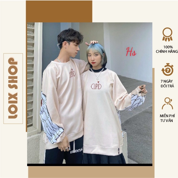 Áo sweater hồng in thần tình yêu dài tay LOIX mã 572