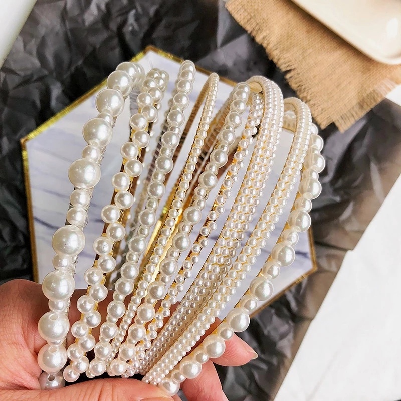Băng Đô Cài Tóc Bằng Nhựa Resin Thắt Nút Đính Ngọc Trai Phong Cách Âu Mỹ Thanh Lịch Cho Cô Dâu