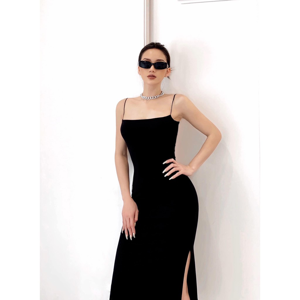 Váy Hai Dây Dài BUSY Thun Dẻo Hai Lớp Co Giãn Xẻ Vạt VHDD | BigBuy360 - bigbuy360.vn