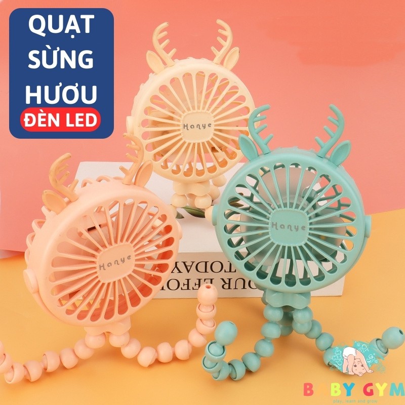 Quạt tích điện mini cầm tay, để bàn, có đèn – Quạt sạc điện mini – BabyGym