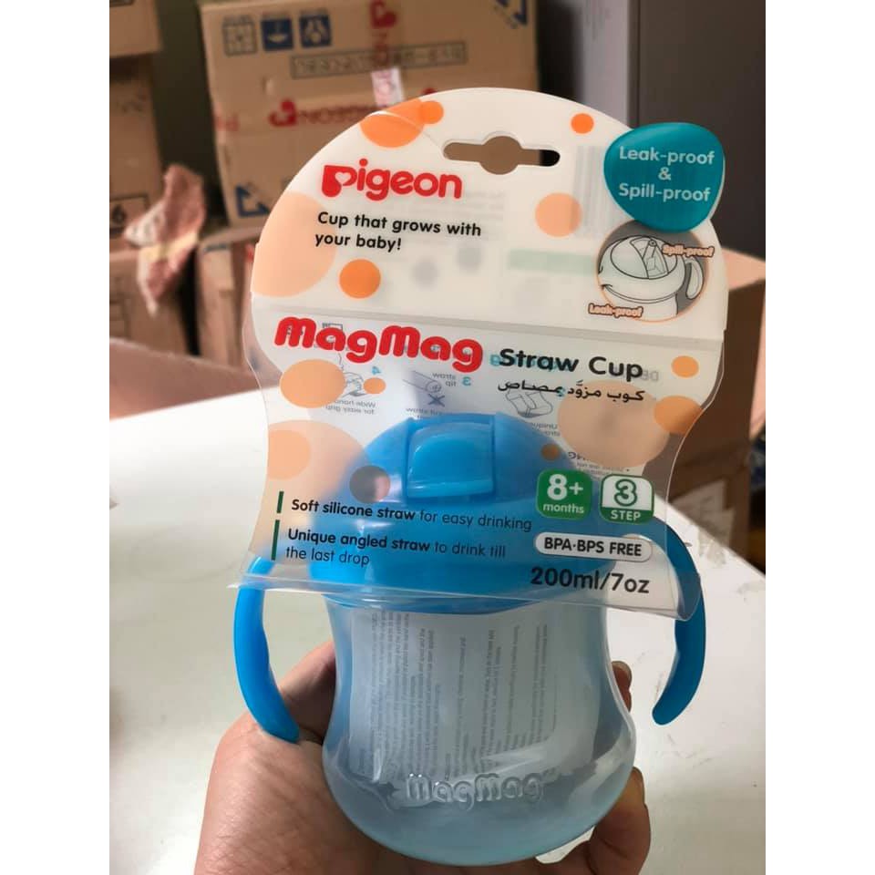 Bình uống nước Pigeon Mag Mag 200ml có tay cầm và ống hút