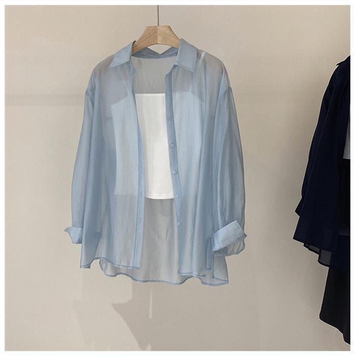 Áo Sơ Mi Chống Nắng Tay Dài Dáng Rộng Cài Nút Bên Hông Phong Cách Hàn Quốc Thời Trang Xuân Hè Cho Nữ