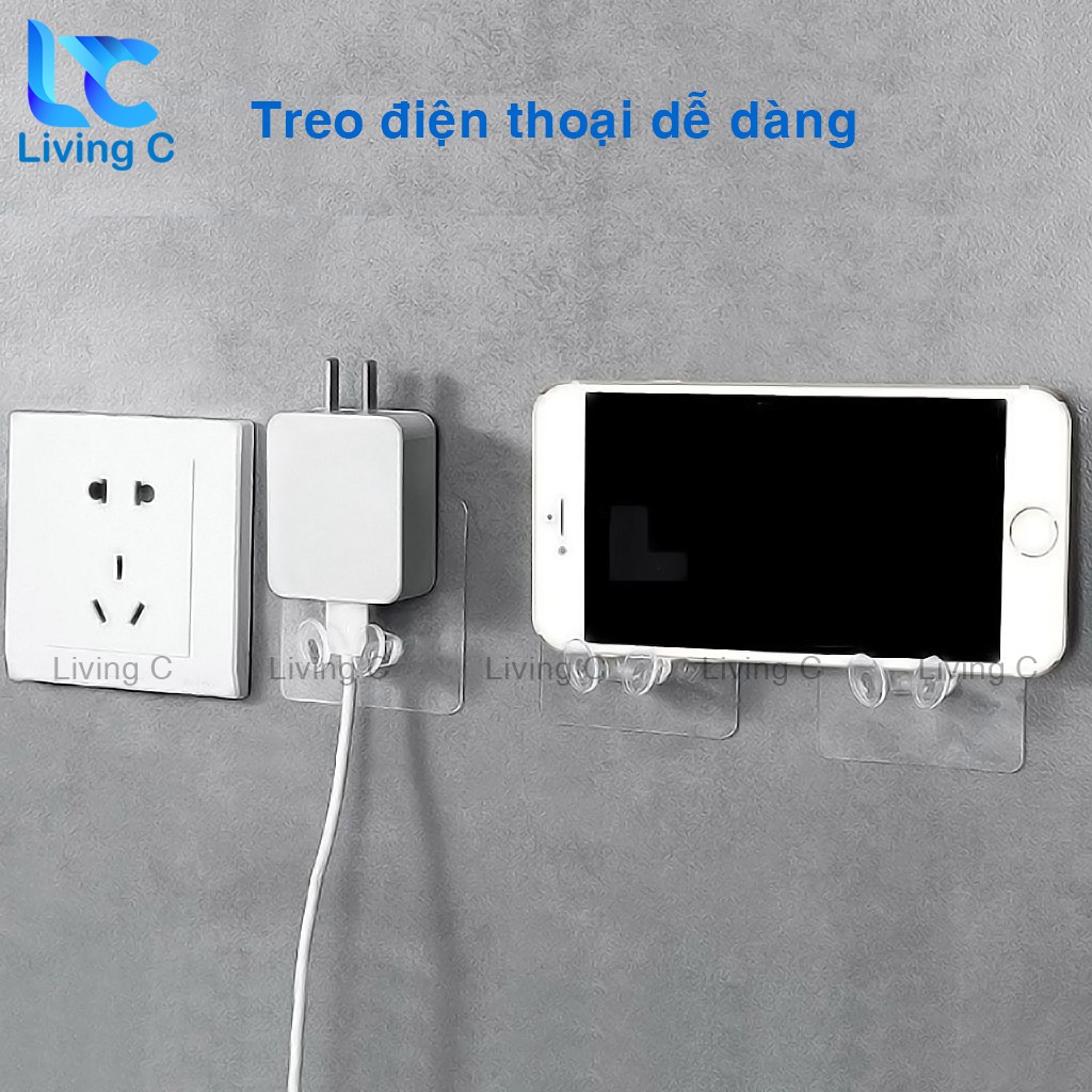 Móc dán tường treo dây điện phích cắm điện thoại dán tường Living C , bộ 5 móc treo đa năng dán tường _B25