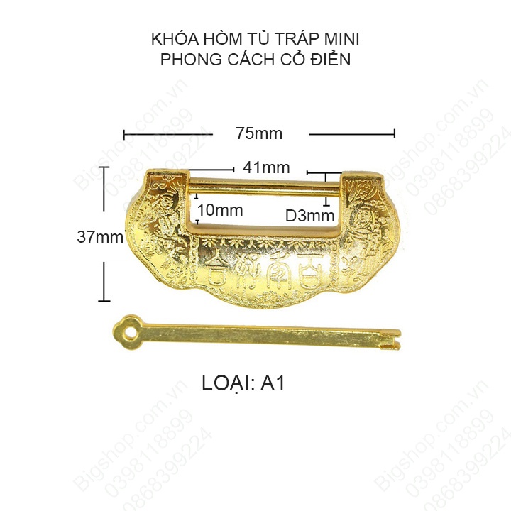 Khóa hòm tủ tráp mini phong cách cổ điển bằng hợp kim