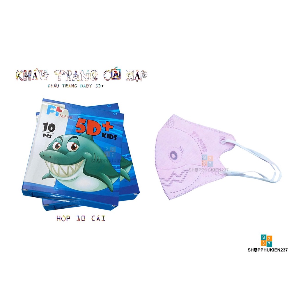 HỘP 10 CÁI KHẨU TRANG CHO BÉ MẪU 5D CÁ MẬP CHẤT LIỆU 4S HÀNG CÔNG TY PHƯƠNG TUYẾN