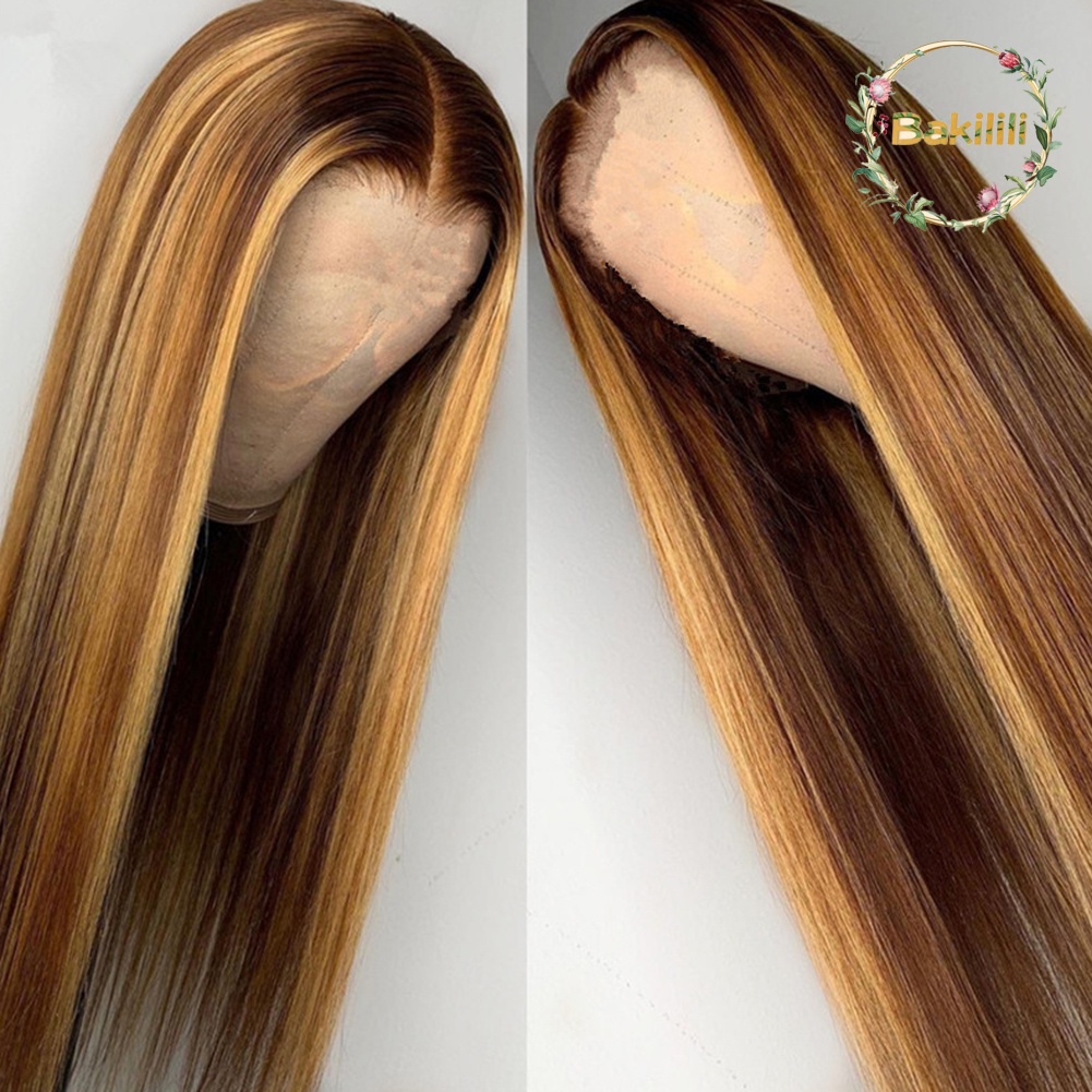 【BK】Women Gradient Color Synthetic Long Straight Fake Hair Dyeing Wig Hairpiece