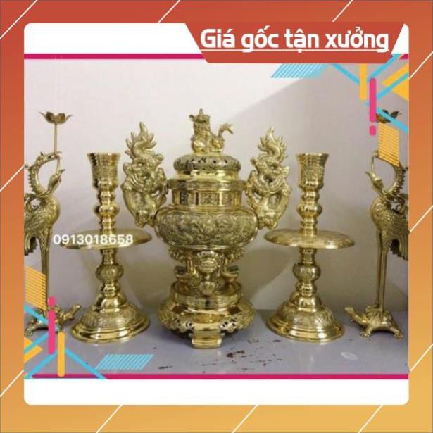 Đỉnh Đồng Bộ đỉnh thờ lư thờ bằng đồng cao 60cm. Bộ đồ thờ đồng cao 60cm. Giá không gồm đèn và bát hương.