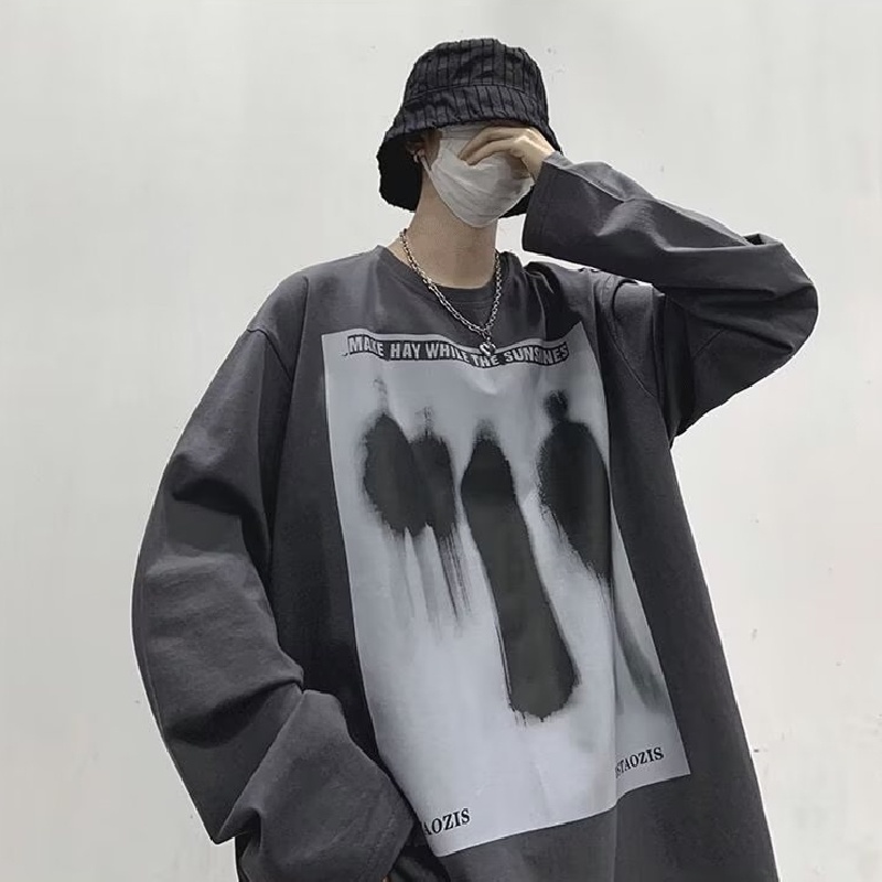 Áo Thun Tay Dài Cổ Thuyền Dáng Rộng In Chữ Thoải Mái Thời Trang unisex Size M-5XL