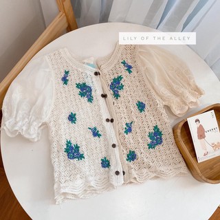 Áo lưới cộc tay thêu hoa tím