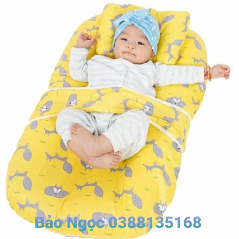 Đệm Thông Minh 2 lớp có Đai cho bé Tặng Kèm Gối lõm  tháo rễ dàng