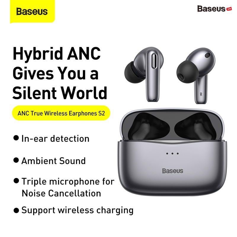 Tai nghe không dây True Wireless hỗ trợ chống ồn chủ động ANC Baseus S2