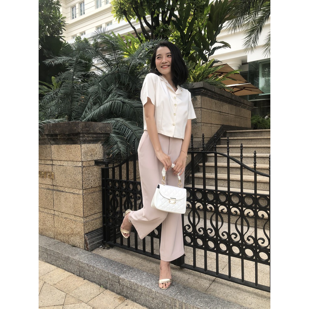 Quần ống rộng nữ lưng cao nút suông dài lưng thường (ko thun sau) 4 màu | BigBuy360 - bigbuy360.vn