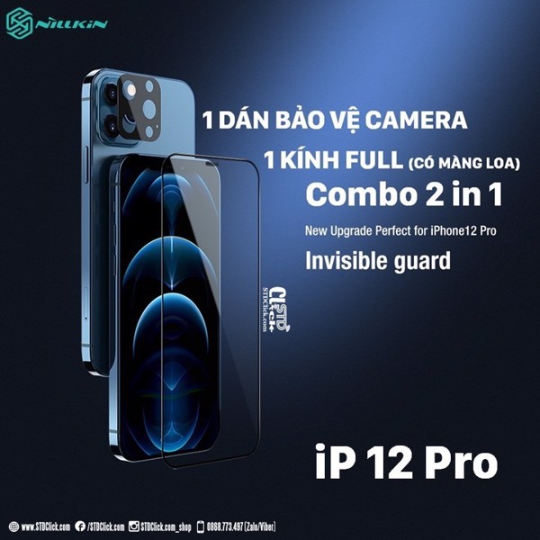 (Kèm kính camera) Kính cường lực chống bụi màng loa Nillkin HD 2 in 1 cho Iphone 12/ 12 Pro Max Chính hãng