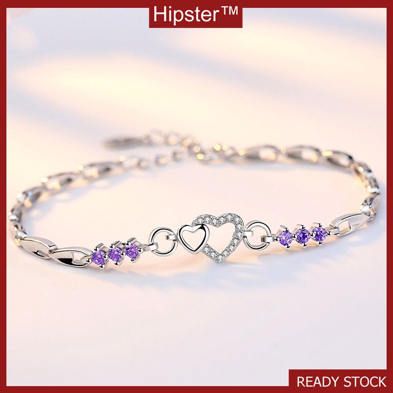 Nữ Hàn Quốc-Phong Cách Anh Tím Mạ Bạc 925 Vòng Tay