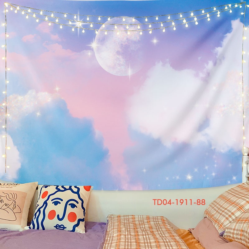 Tranh vải treo tường decor Tín Phát, vải treo tường phông nền mặt trăng, thiên hà cho không gian chill