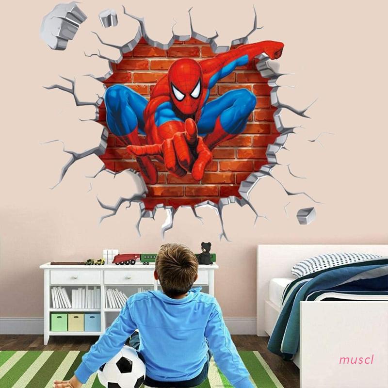 Miếng dán PVC hình anh hùng màu tối trang trí phòng ngủ cho bé trai