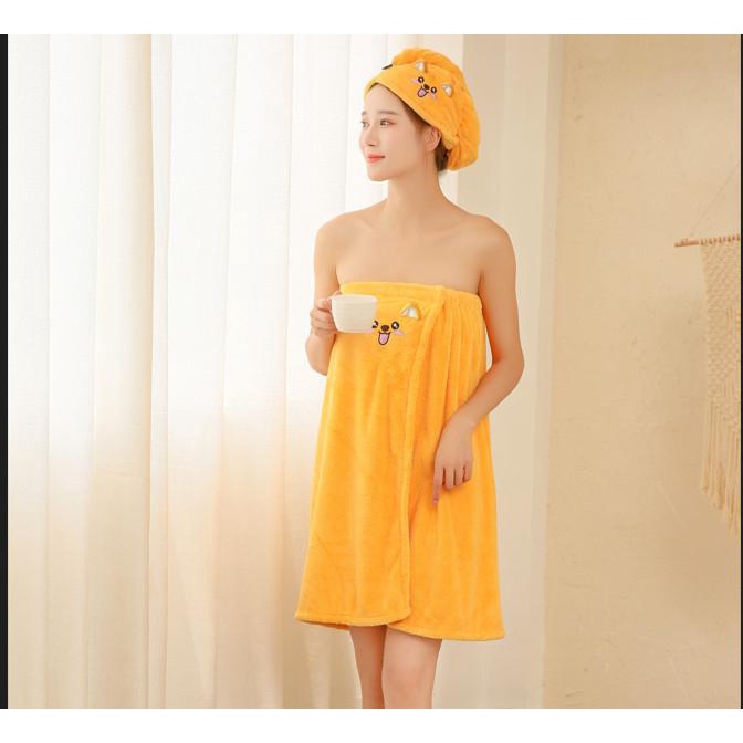 Mũ cuốn tóc dễ thương sau gội đầu, khăn quấn tóc nhanh khô, khăn đội đầu hình cún con vàng
