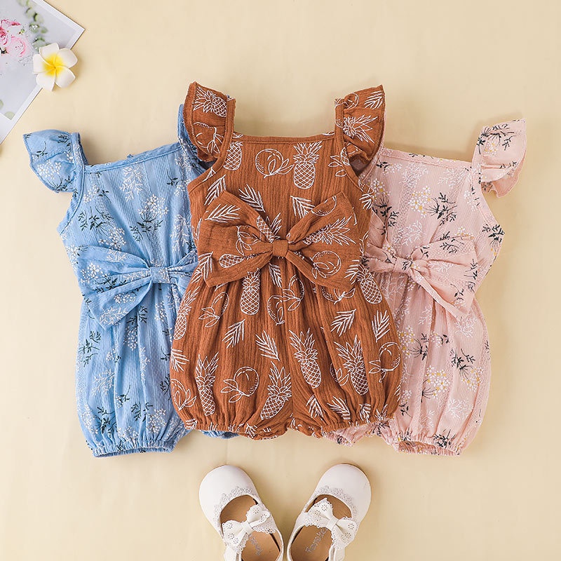 Body Hai Dây Cho Bé Gái Sơ Sinh 0-18 Tháng,Bodysuit Liền Thân Hoa Áo Liền Quần Cho Bé trẻ em