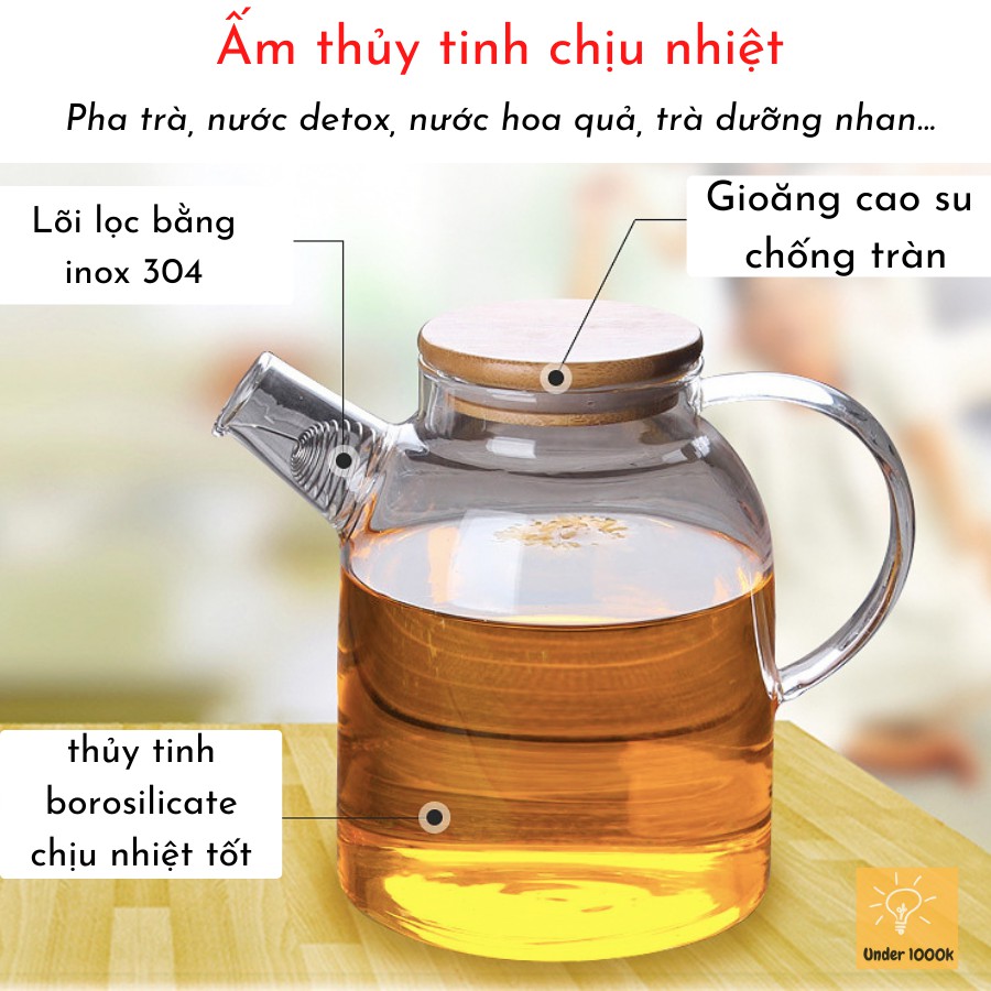 Ấm trà thủy tinh - cốc thủy tinh chịu nhiệt cao cấp, kiểu dáng hiện đại - nhiều kích cỡ