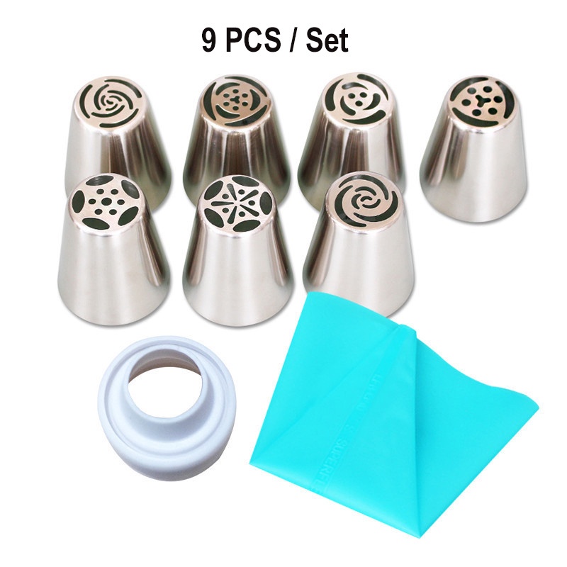 Set 7/8/9/22 đui bắt bông kem bằng thép không gỉ dùng trang trí bánh