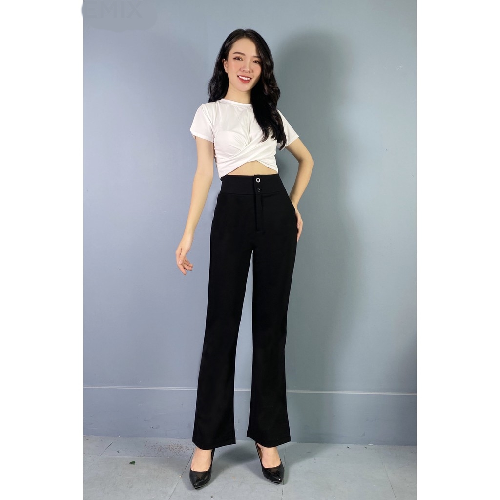 [Rẻ vô địch] Quần tây nữ lưng cao ông loe công sở 2 khuy túi chéo 2 bên dáng đẹp Hàn Quốc cao cấp Q098 | BigBuy360 - bigbuy360.vn