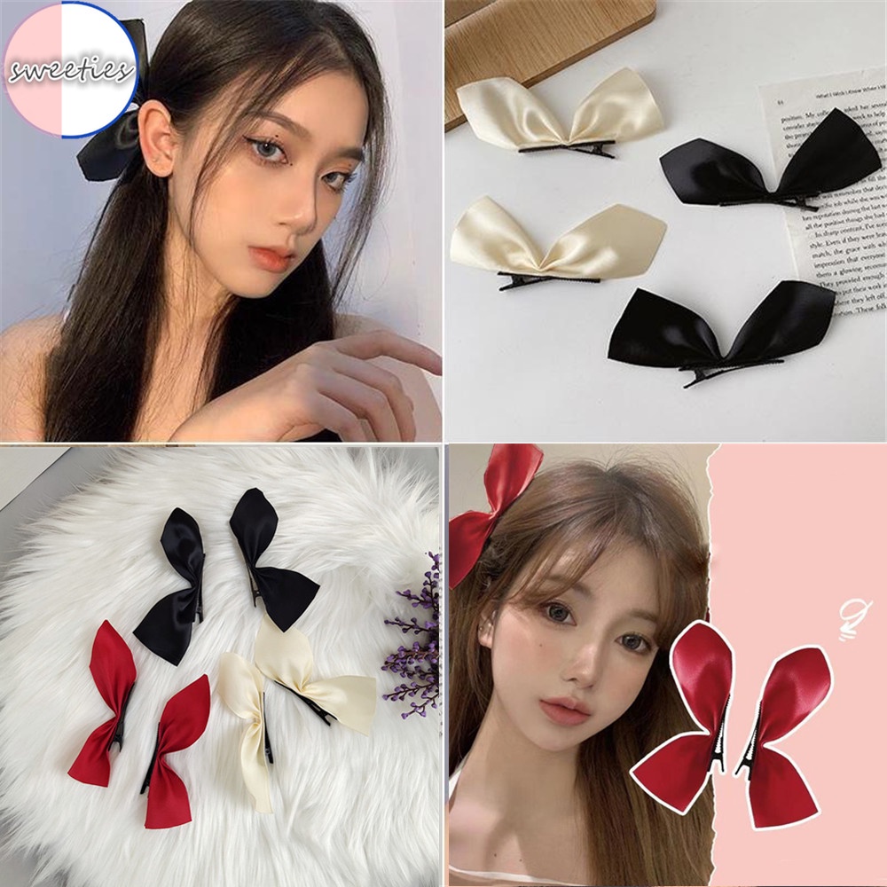 Cặp kẹp tóc mặt hình nơ bằng vải nhung phong cách Hàn Quốc cổ điển cho nữ