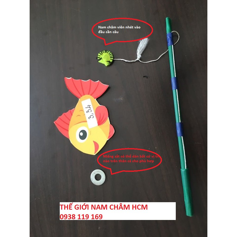 Nam châm viên làm cần câu cá  - tặng kèm miếng sắt phi 12mm