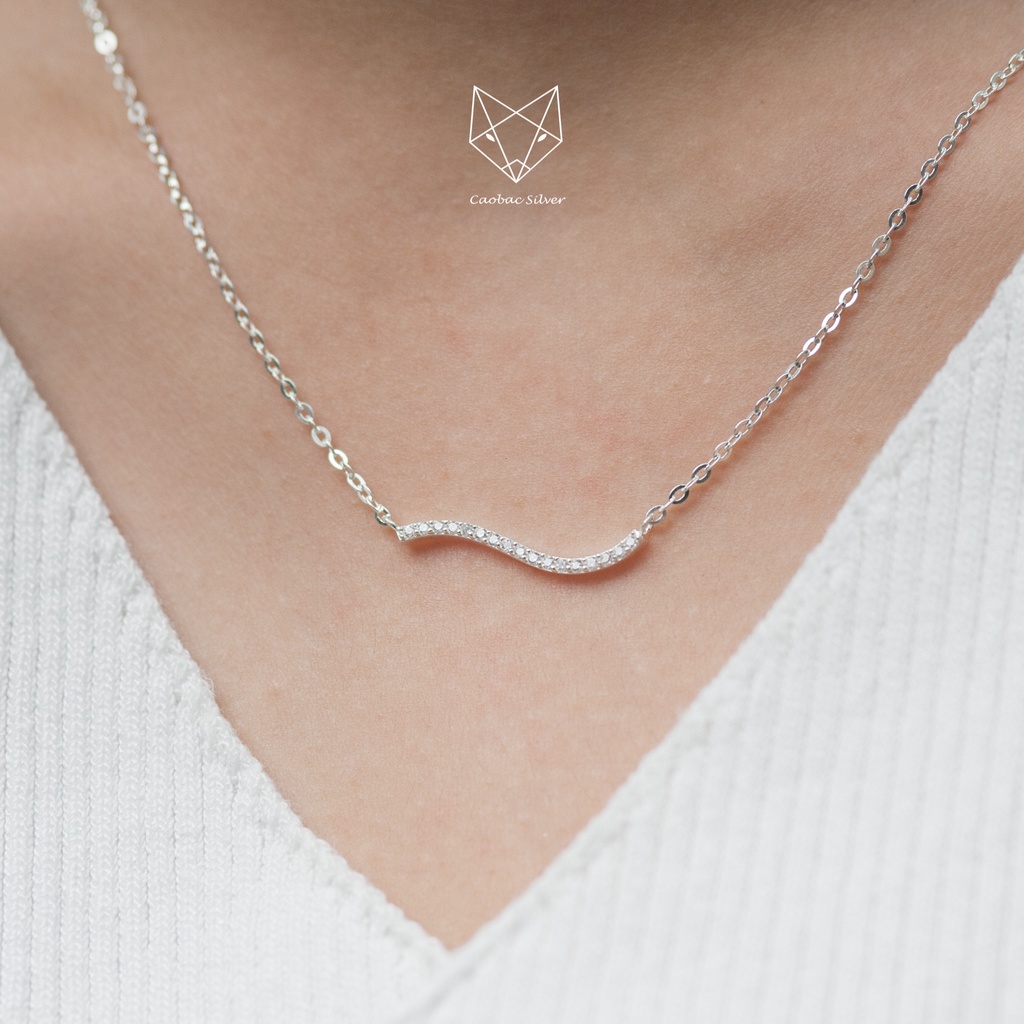 Dây Chuyền Bạc Ta Cao Cấp CaoBac Silver Thiết Kế Kiểu Dáng Sóng Đính Đá Lấp Lánh Độc Lạ Bắt Mắt Làm Quà Cho Bạn Nữ