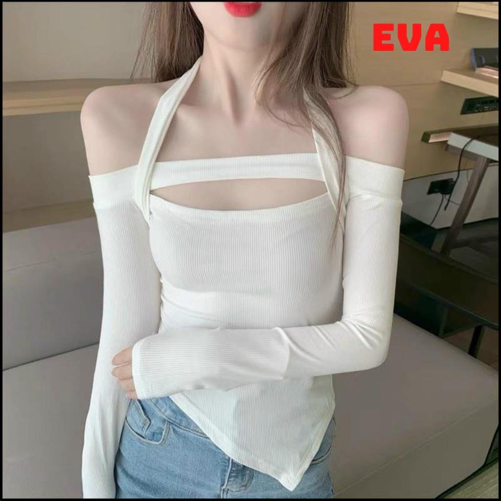 Áo Croptop Nữ Kiểu Ôm Body Khoét Ngực RT020 EVA Áo Kiểu Nữ Tay Dài TRỄ VAI Vạt Chéo Chất Len Tăm Siêu Xinh