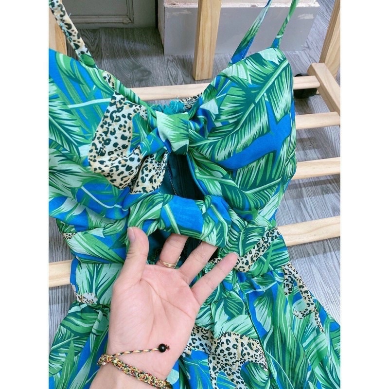 Đầm maxi hoa  2 dây có mút ngực tôn dáng