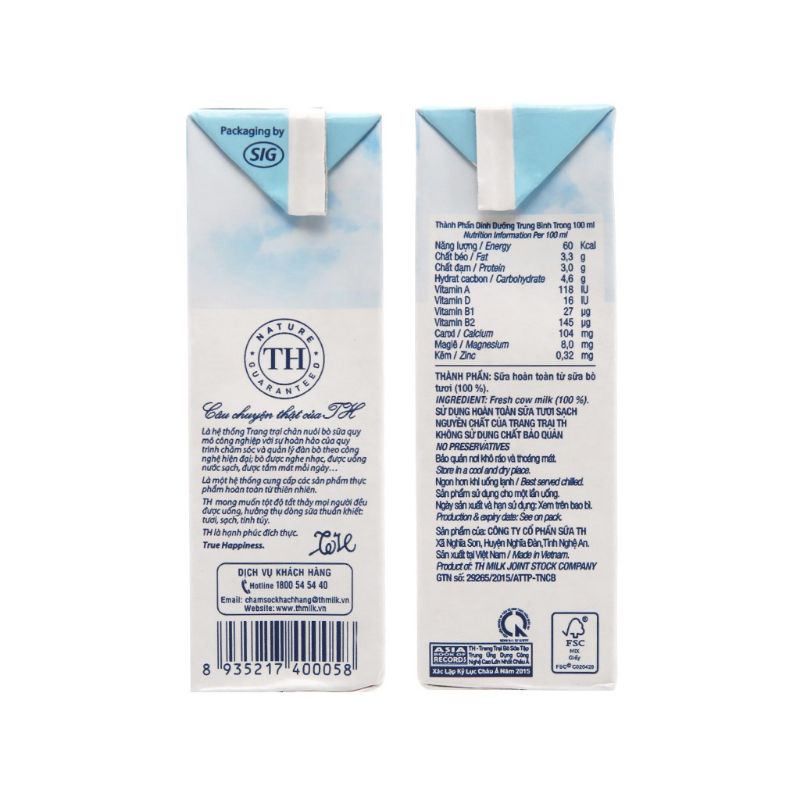 Lốc 4 Hộp Sữa Tươi TH True Milk 180ml