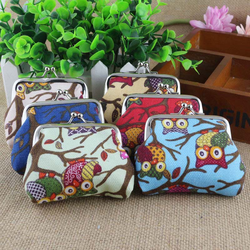 Ví canvas họa tiết cú kiểu vintage thời trang cho nữ