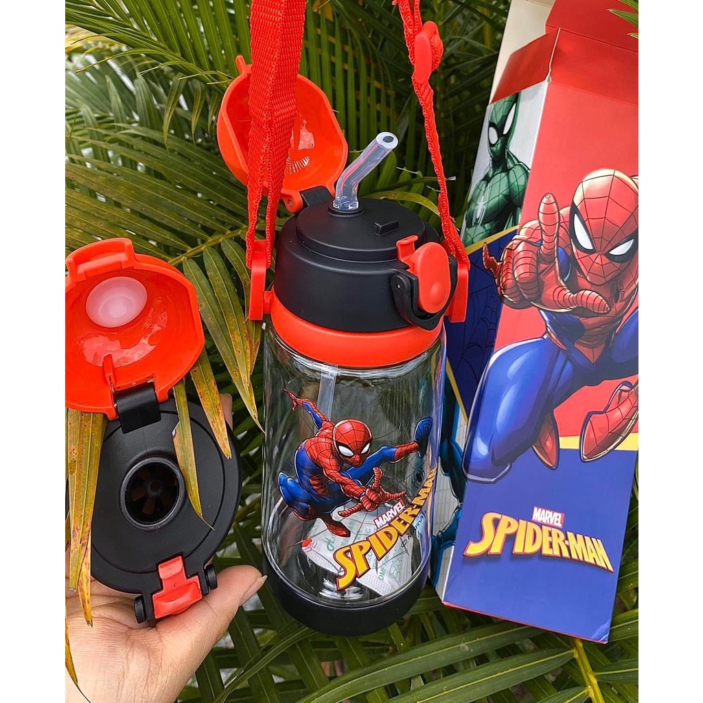 Bình nước thể thao cho bé thiết kế nhấn nút in hình hoạt hình Disney dung tích 600ml