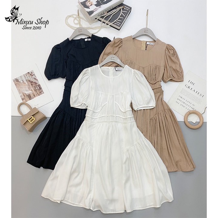 Váy công chúa nữ, đầm vải tơ lụa mát lịm dáng xòe dự tiệc, đi chơi, đi học thanh lịch nhẹ nhàng Minxu Shop VAY06