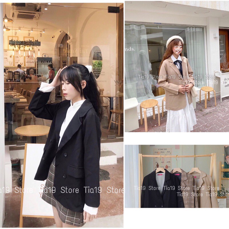 Áo blazer 2 lớp ulzzang Tia19 . Áo khoác vest dáng dài hàn ( Ảnh thật)