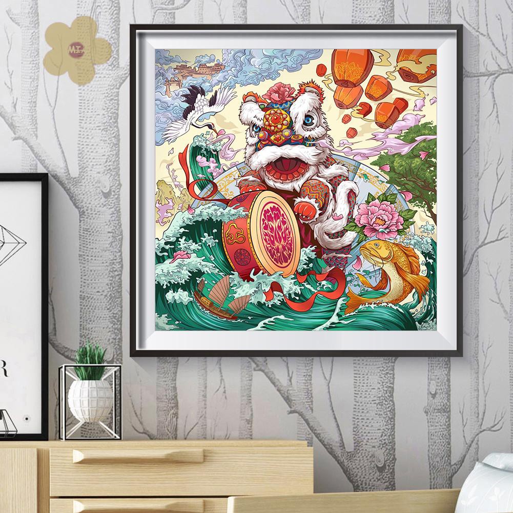 Bộ Tranh Đính Đá 5d Tự Làm Hình Sư Tử Nhảy Múa