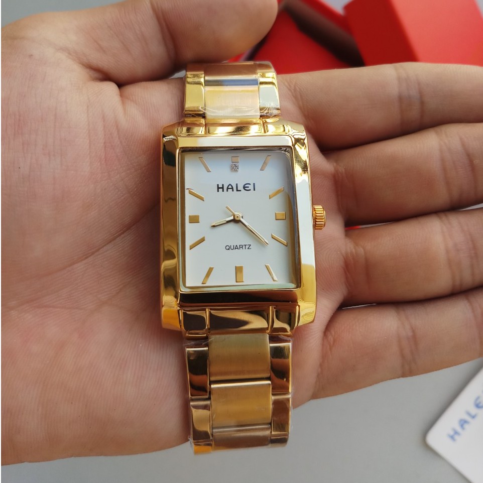Đồng hồ nam Halei 465M vuông dây vàng mặt trắng