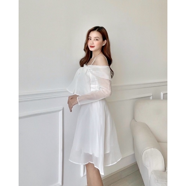 Đầm xoè phồng váy hai dây voan kiếng trễ vai nơ - TK717