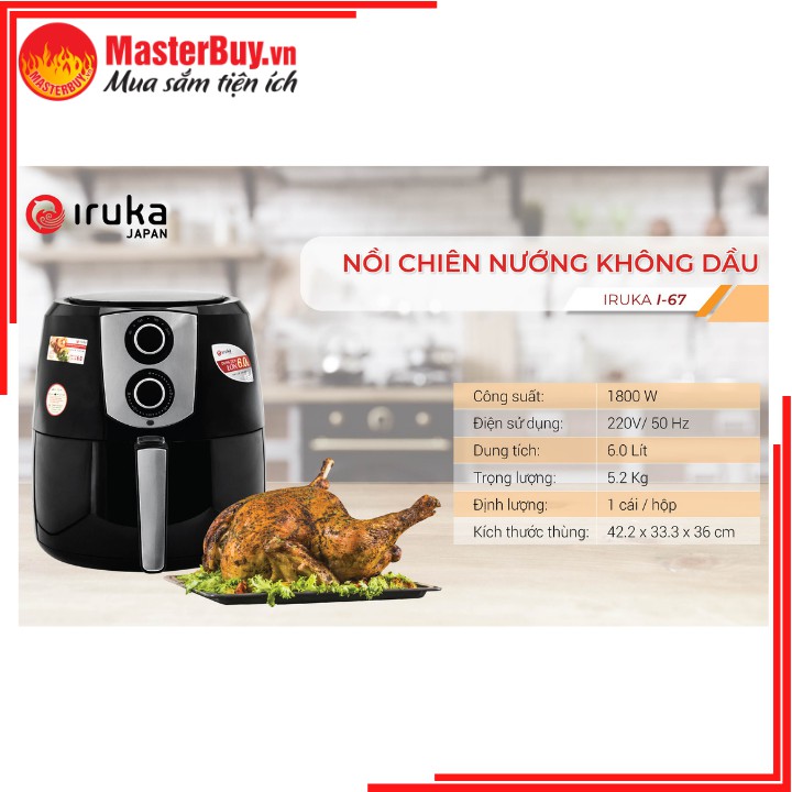 Nồi Chiên Không Dầu 6L IRUKA I-67