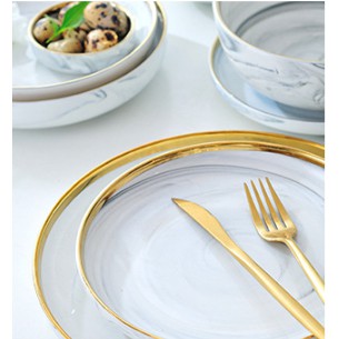 Set chén đĩa vân đá loang trắng phong cách bắc âu sang trọng