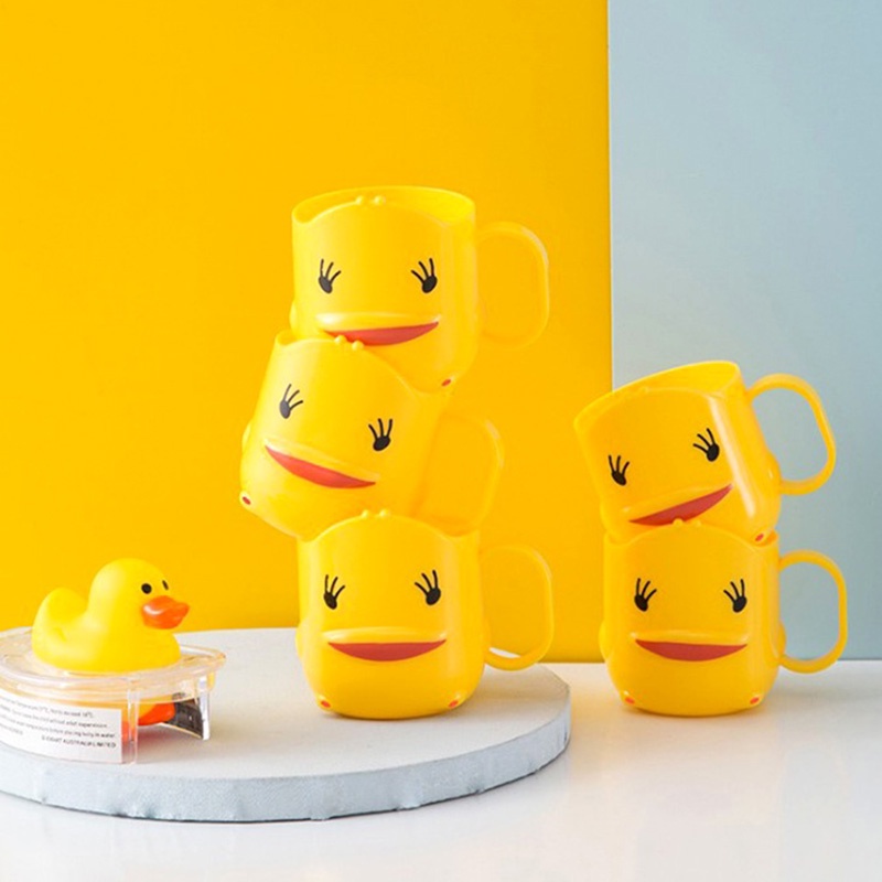 Set Cốc súc miệng hình vịt vàng/ Bàn chải đánh răng chữ U/ Kem đánh răng trái cây nhiều màu tùy chọn cho bé
