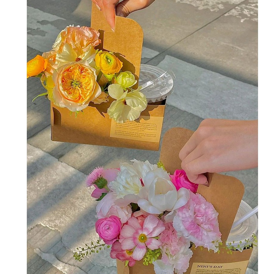 Túi kraft 2 ngăn đựng hoa, nước uống, gói hoa làm quà tặng