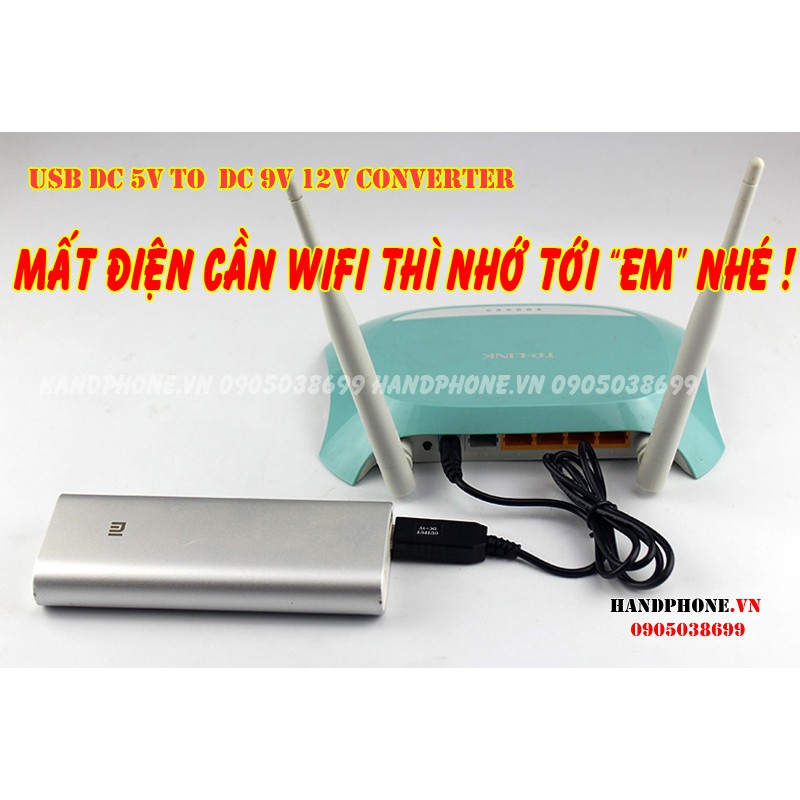 Cáp chuyển đổi dòng điện từ USB 5V DC sang 12V DC chân tròn 5.5mm